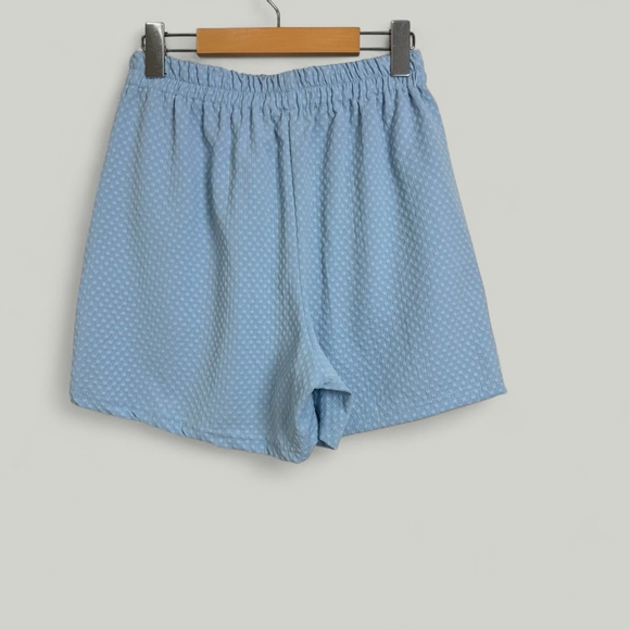 Top and Shorts Set Women Size Medium Blue Short Sleeves Cropped High Waisted - Picture 10 of 10